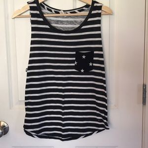 Pink black and white striped muscle tank